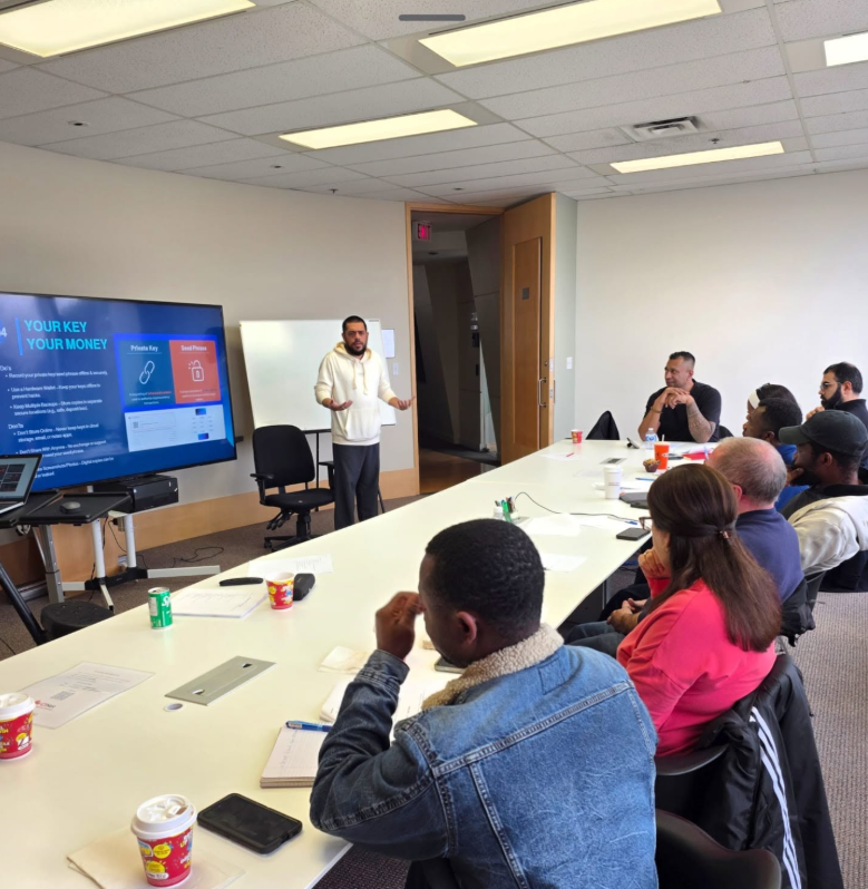 Training presentation in a modern conference room